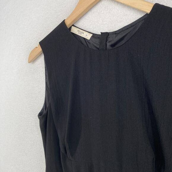 PRADA MILANO Dress 42 S Silk Blend Sheath Sleeveless Career Workwear Black - Picture 2 of 15